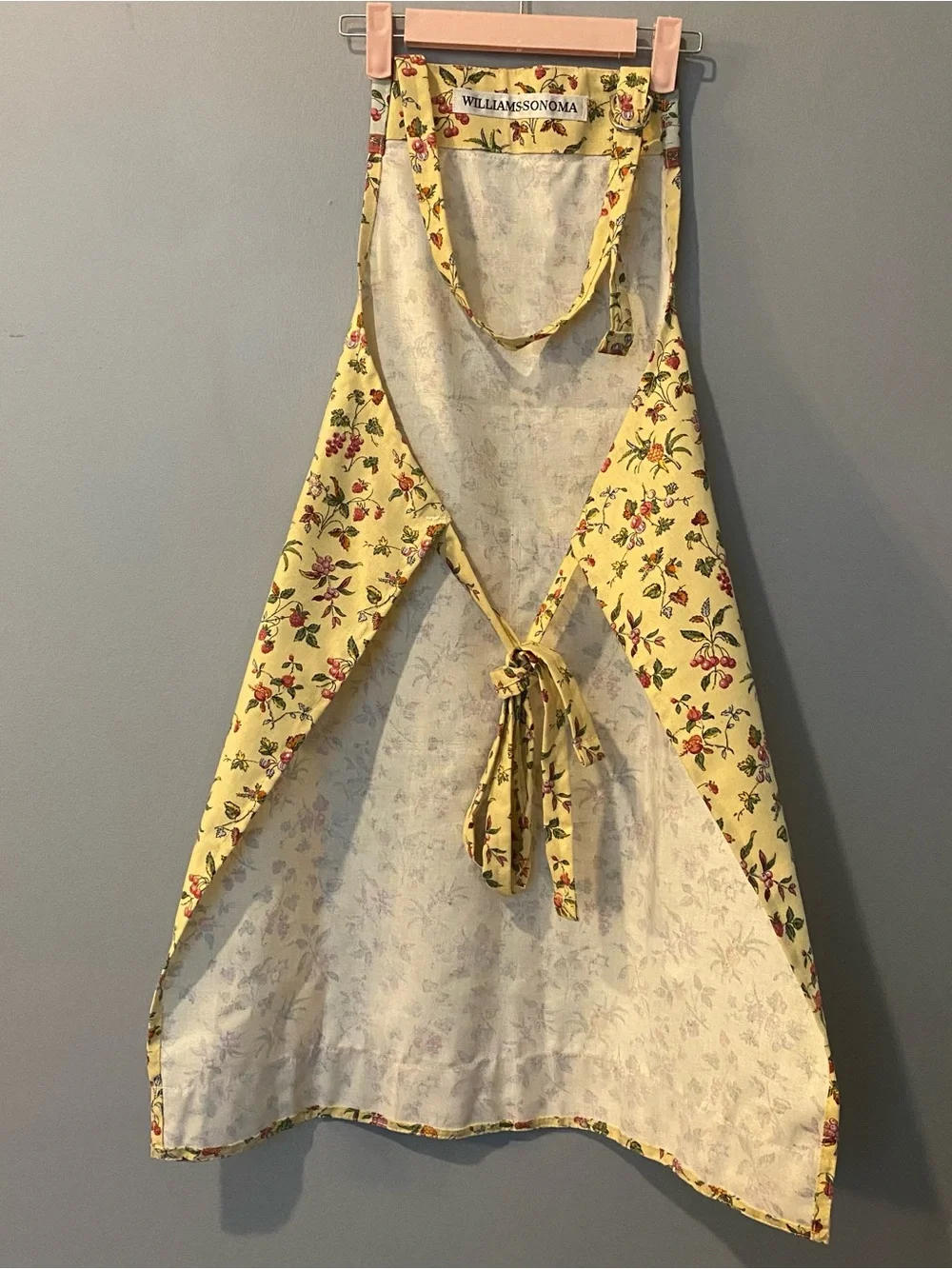 Williams-Sonoma Yellow Floral Adjustable Apron with Cherry Print Trim